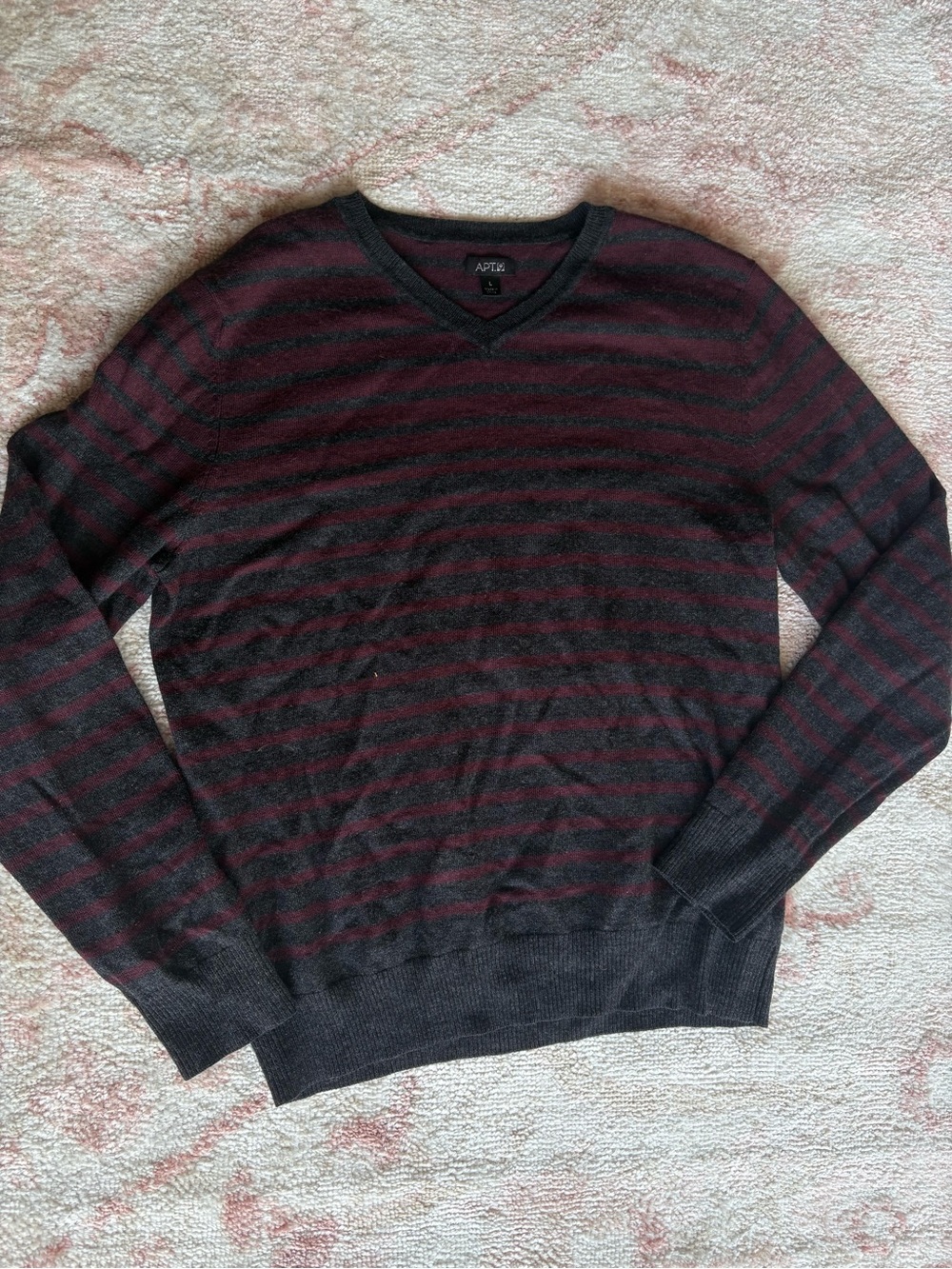 Apt. 9 red and grey stripe v neck sweater